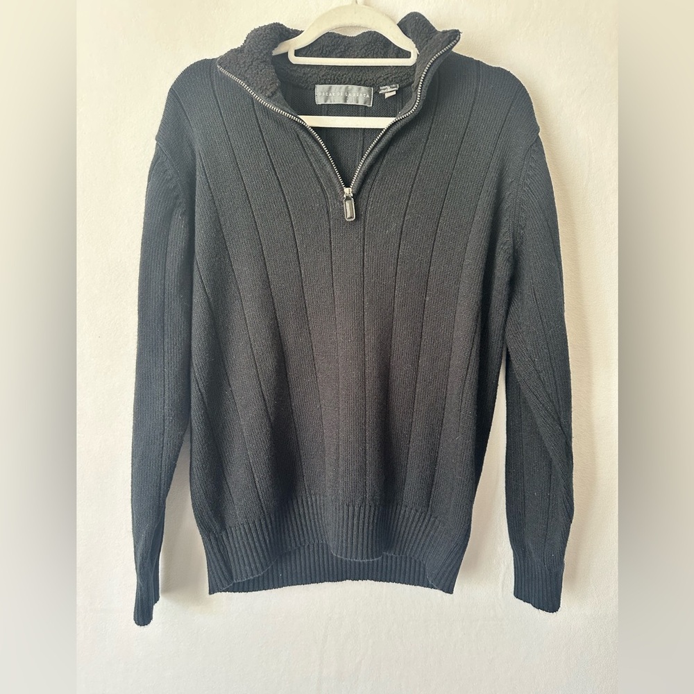 Oscar de la Renta Black Quarter-Zip Pullover Sweater – Men’s Size Medium